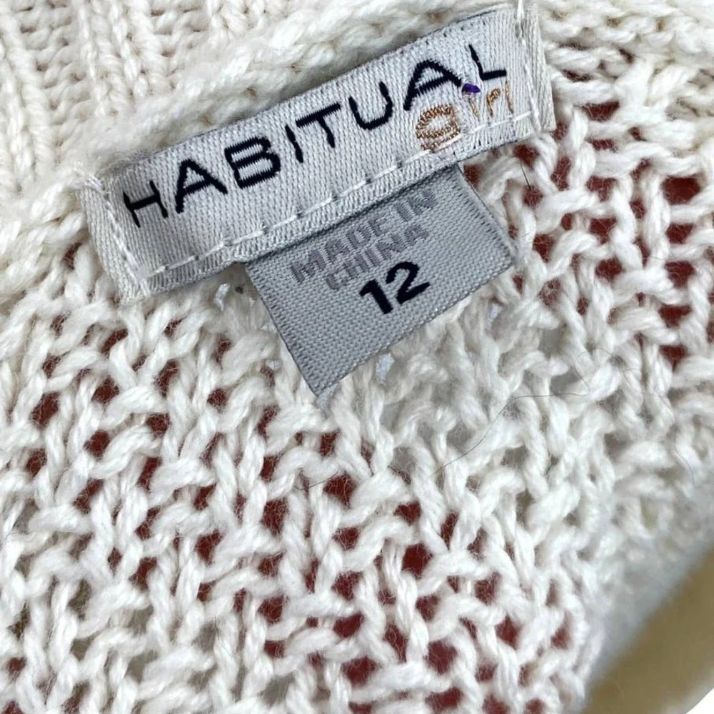 Habitual Girl White Cable Knit Cotton Blend Cropped Sweater GIrls Size 12 EUC - Picture 2 of 8